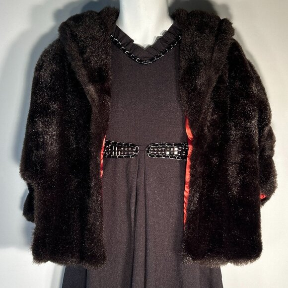 Anthony Richards Vintage OSFM Brown Faux Fur Evening Wrap Capelet Glam Dressy - Picture 3 of 7